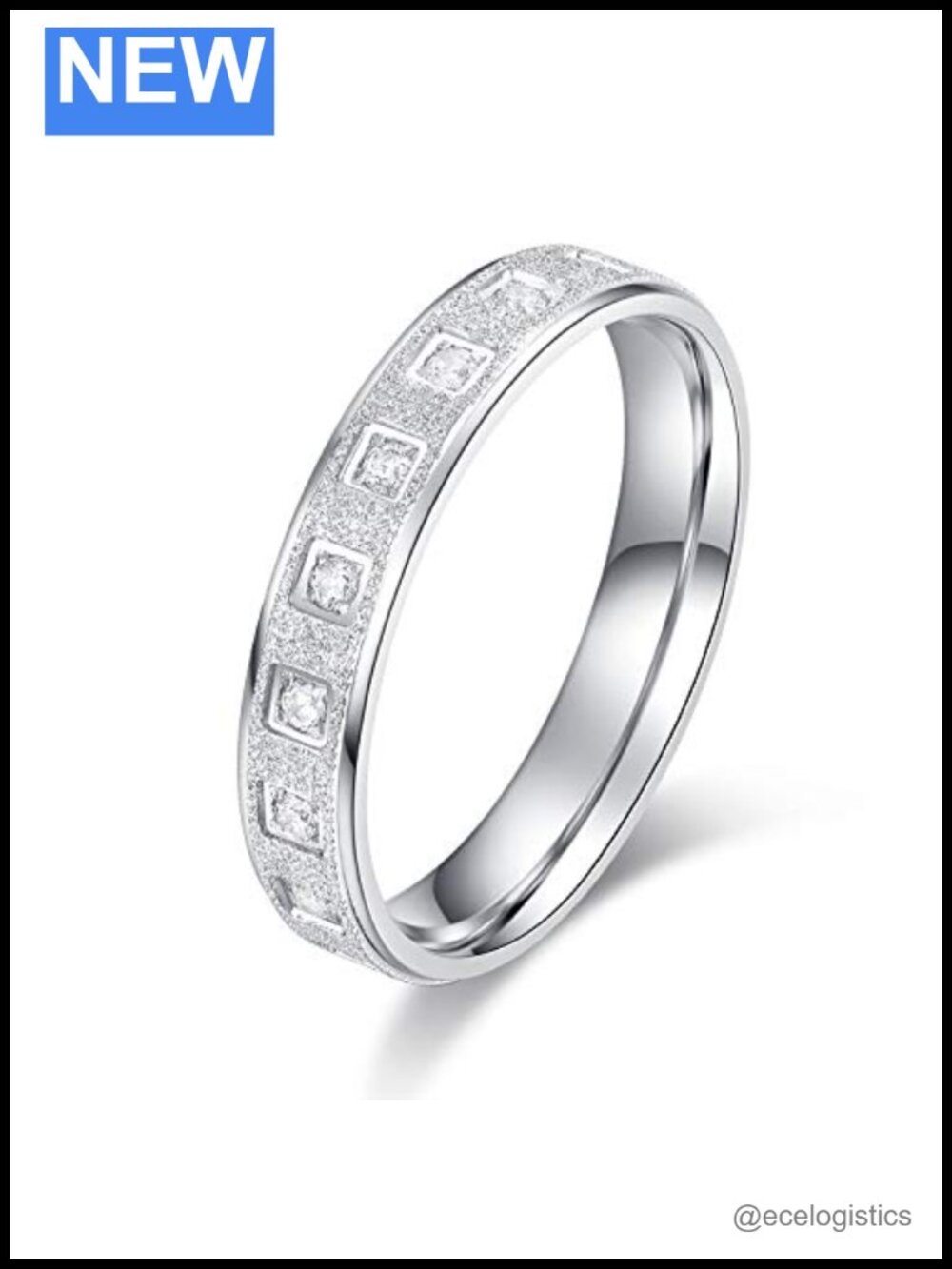Sterling Silver 4mm Simulated Diamond Full Eternity Ring Sandblasted Wedding